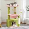 Arbre à chat rose et vert 80 cm – Griffoir et espace de jeu