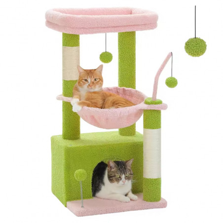 Arbre à chat rose et vert 80 cm – Griffoir et espace de jeu