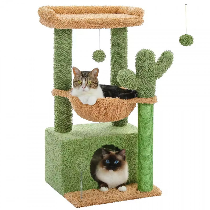 Arbre à chat vert et marron 80 cm – Design cactus – Kat & Doug